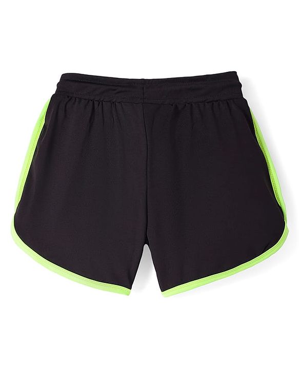 Pine Active Knit Above Knee Length Super Stretch Athletic Shorts with Brand Logo Print - Black
