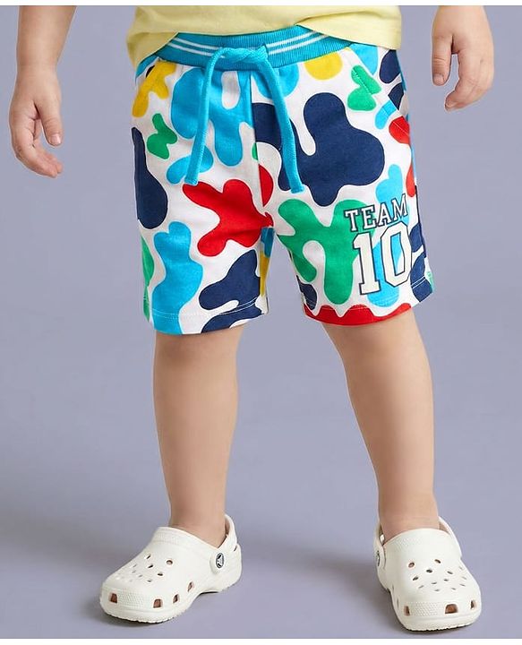 Babyhug Terry Knit Mid Thigh Printed Shorts - White