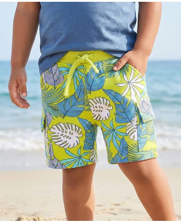 Babyhug Terry Knit Mid Thigh Tropical Theme Printed Shorts - Neon Green