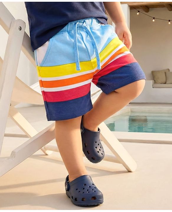 Babyhug Terry Knit Mid Thigh Colour Block Shorts - Light Blue