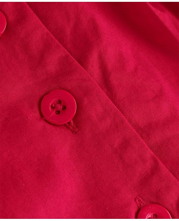 Babyhug Cotton Woven Full Sleeves Shirt Styled Solid Frock - Red