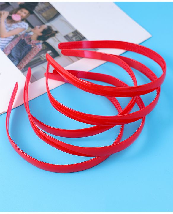 Pine Kids Free Size Solid Coloured Hair Bands Pack Of 5 - Red