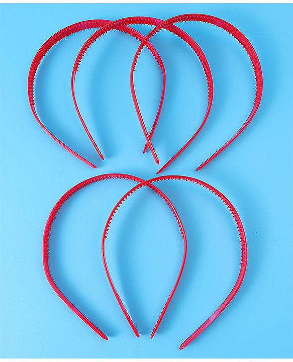 Pine Kids Free Size Solid Coloured Hair Bands Pack Of 5 - Red