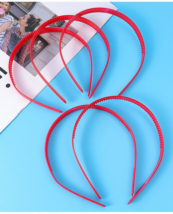 Pine Kids Free Size Solid Coloured Hair Bands Pack Of 5 - Red
