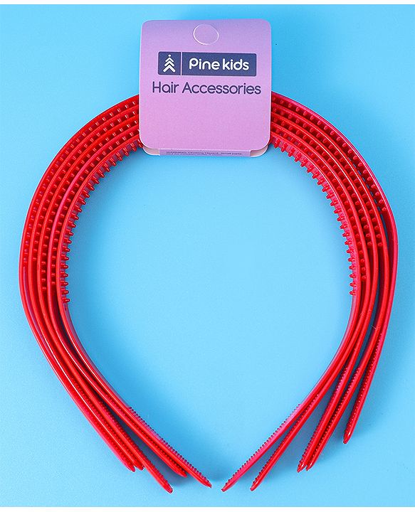 Pine Kids Free Size Solid Coloured Hair Bands Pack Of 5 - Red