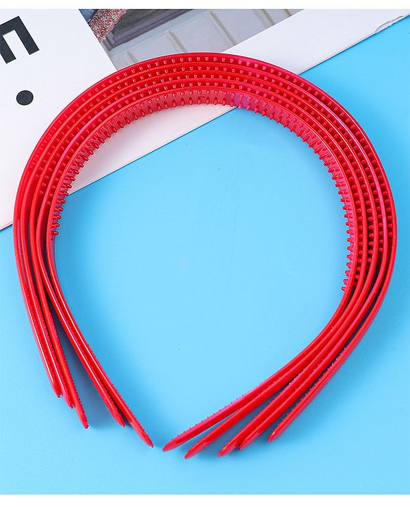 Pine Kids Free Size Solid Coloured Hair Bands Pack Of 5 - Red