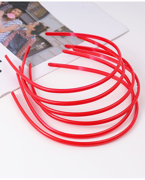 Pine Kids Free Size Solid Coloured Hair Bands Pack Of 6 - Red