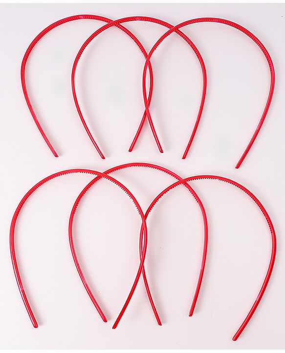 Pine Kids Free Size Solid Coloured Hair Bands Pack Of 6 - Red
