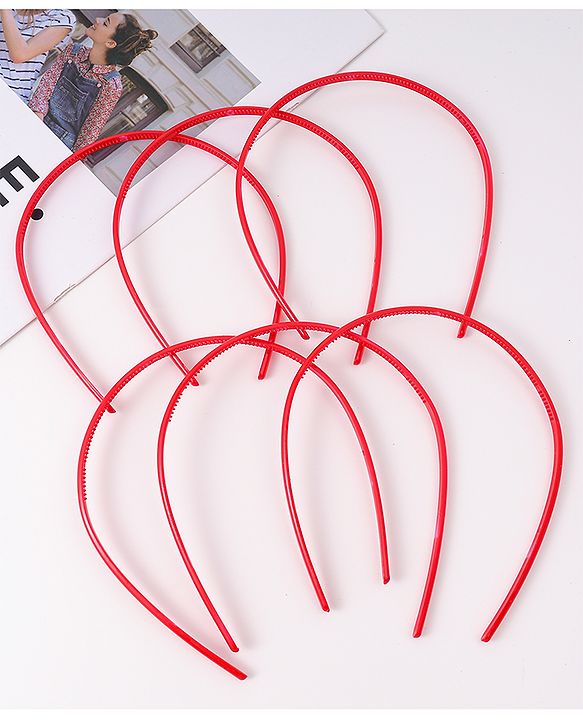 Pine Kids Free Size Solid Coloured Hair Bands Pack Of 6 - Red