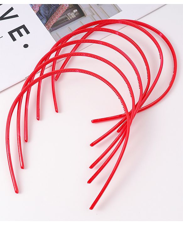 Pine Kids Free Size Solid Coloured Hair Bands Pack Of 6 - Red