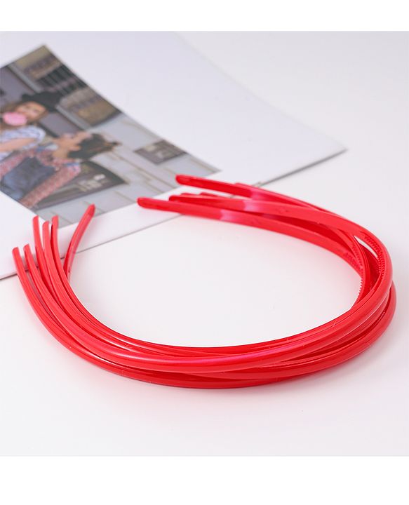 Pine Kids Free Size Solid Coloured Hair Bands Pack Of 6 - Red