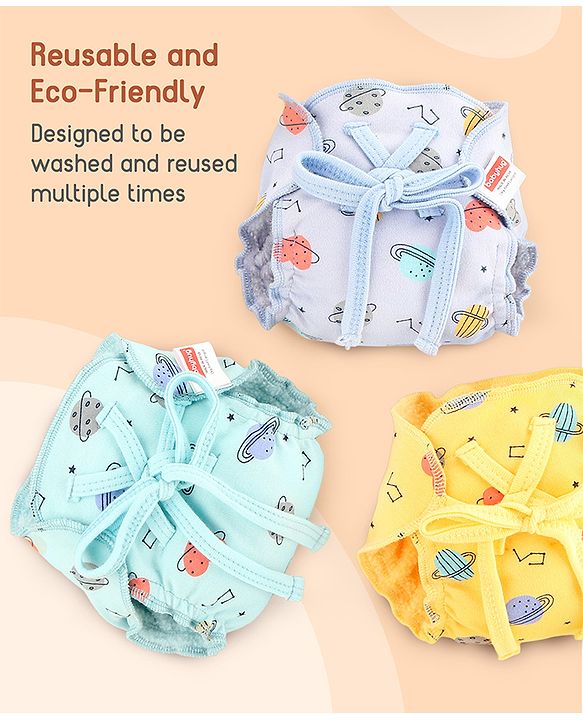 Babyhug Leak-Proof Cloth Langot Pack of 3 Large Solar Print - Multicolour | Triple Layer Protection | Reusable | Designed for Short Term Comfy Wear | Mess Free