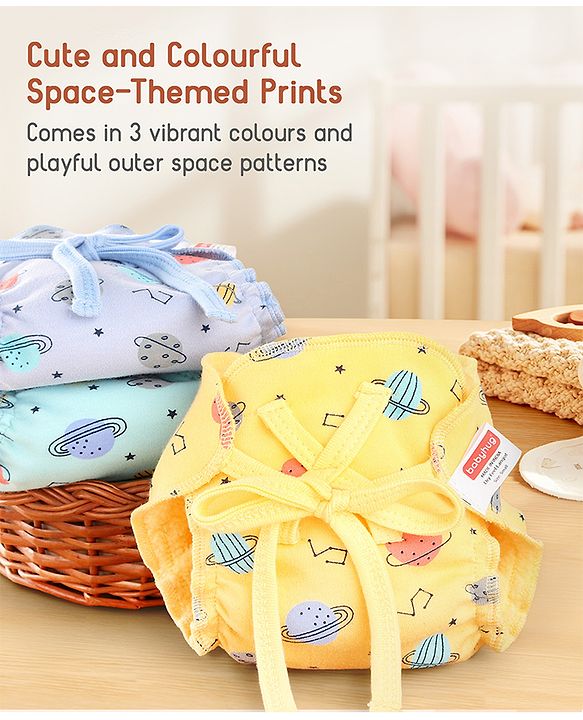 Babyhug Leak-Proof Cloth Langot Pack of 3 Large Solar Print - Multicolour | Triple Layer Protection | Reusable | Designed for Short Term Comfy Wear | Mess Free