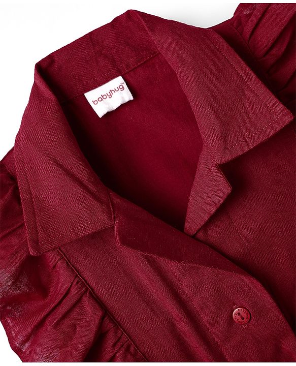 Babyhug Cotton Woven Frill Sleeves Solid Jumpsuit - Maroon