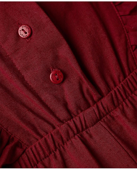 Babyhug Cotton Woven Frill Sleeves Solid Jumpsuit - Maroon