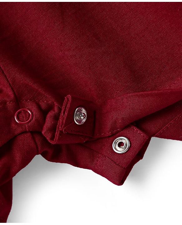 Babyhug Cotton Woven Frill Sleeves Solid Jumpsuit - Maroon