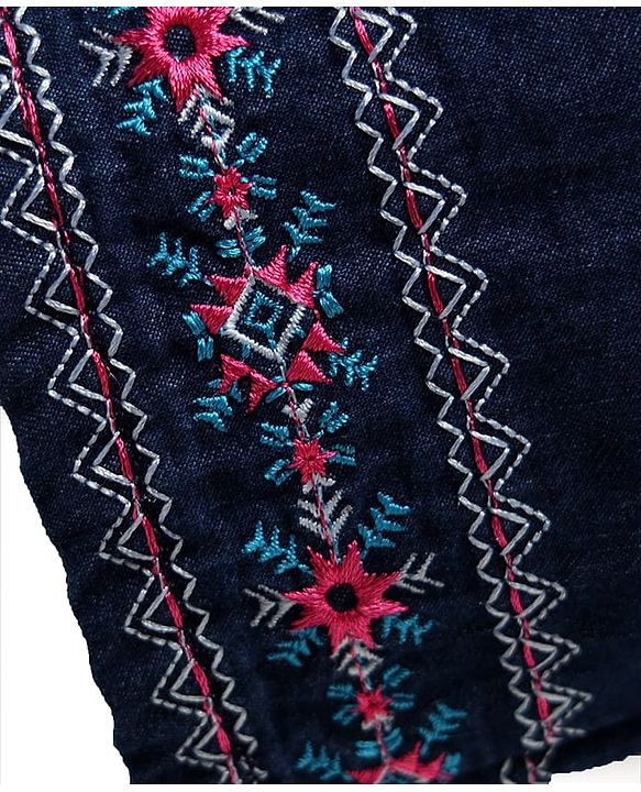 Babyhug Cotton Woven Sleeveless Jumpsuit With Floral Embroidery - Navy Blue