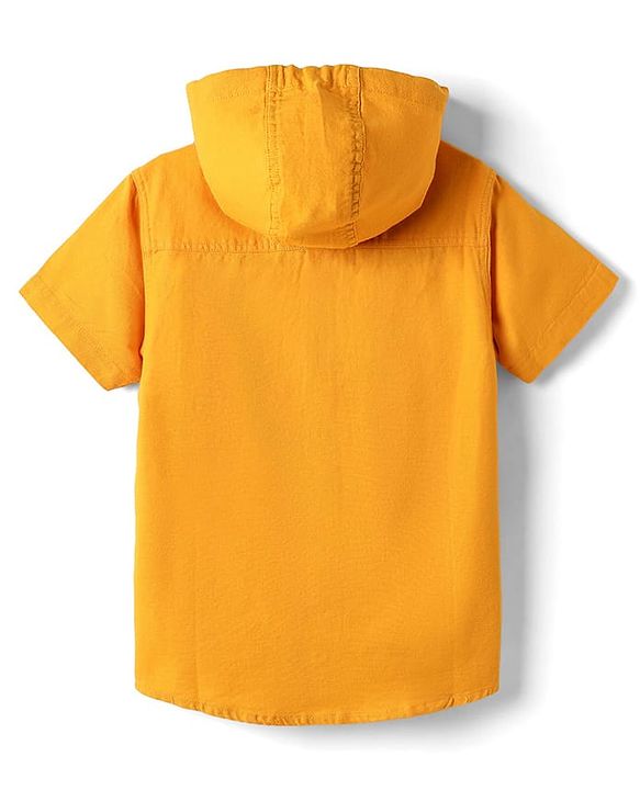 Pine Kids 100% Cotton Half Sleeves Solid Coloured Hooded Shirts - Mustard