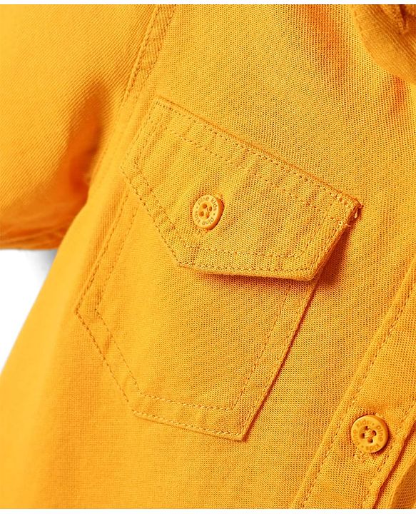 Pine Kids 100% Cotton Half Sleeves Solid Coloured Hooded Shirts - Mustard