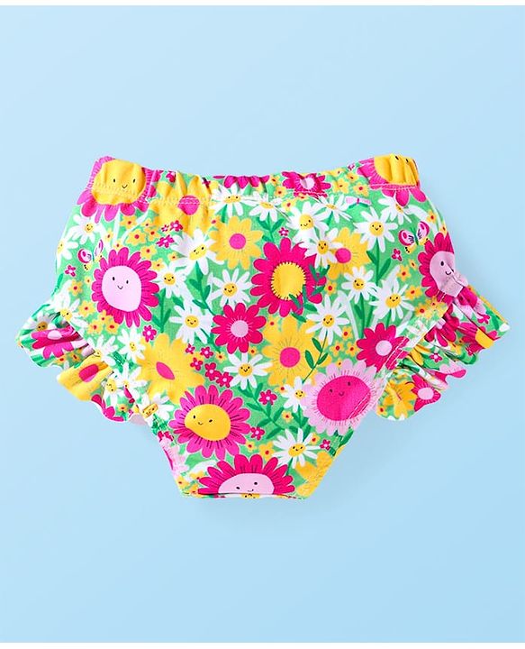 Babyhug Frill Sleeves Water Repellent Two Piece Swimsuit with Floral Print - Multicolor