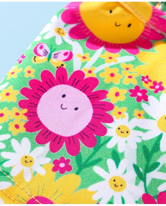 Babyhug Frill Sleeves Water Repellent Two Piece Swimsuit with Floral Print - Multicolor