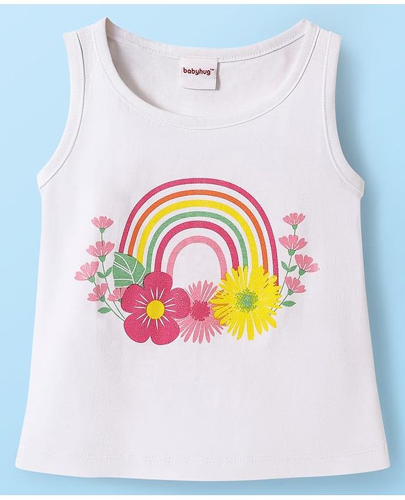 Babyhug 100% Cotton Single Jersey Knit Sleeveless Tank Top & Shorts Set With Floral Print Pack Of 2 - Yellow & Pink