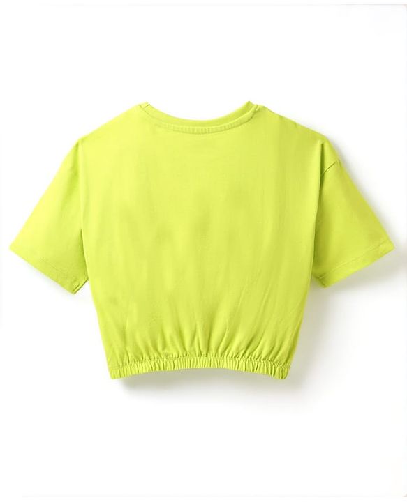 Pine Kids Cotton Knit Half Sleeves T-Shirt with Text Puff Print - Limegreen