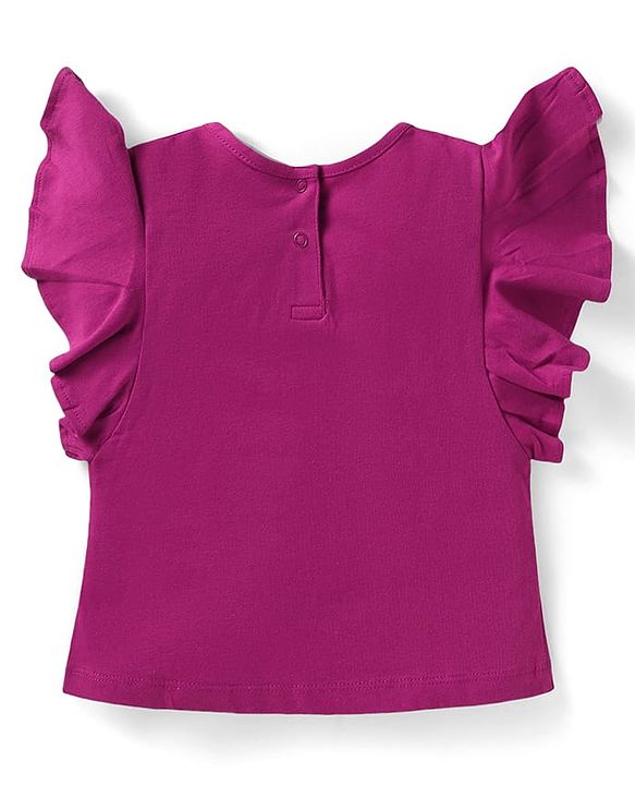 Babyhug Single Jersey Knit Frill Sleeves Top & Skirt Set with Floral Print - Dark Pink
