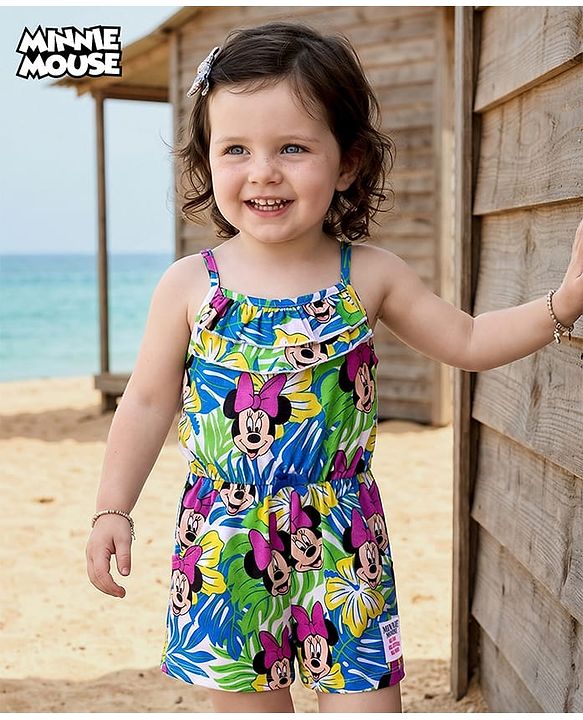 Babyhug Disney Singlet Sleeves Jumpsuit with Minnie Mouse Print