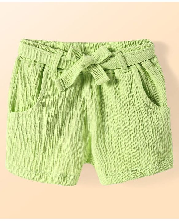 Babyhug Single Jersey Knit Half Cold Shoulder Sleeves Top & Shorts Set With Leaf Print - White & Green