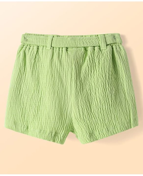Babyhug Single Jersey Knit Half Cold Shoulder Sleeves Top & Shorts Set With Leaf Print - White & Green