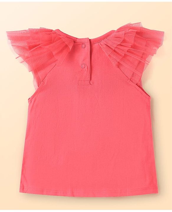 Babyhug Single Jersey Knit Sleeveless Top & Shorts Set With Butterfly Applique - Dark Pink