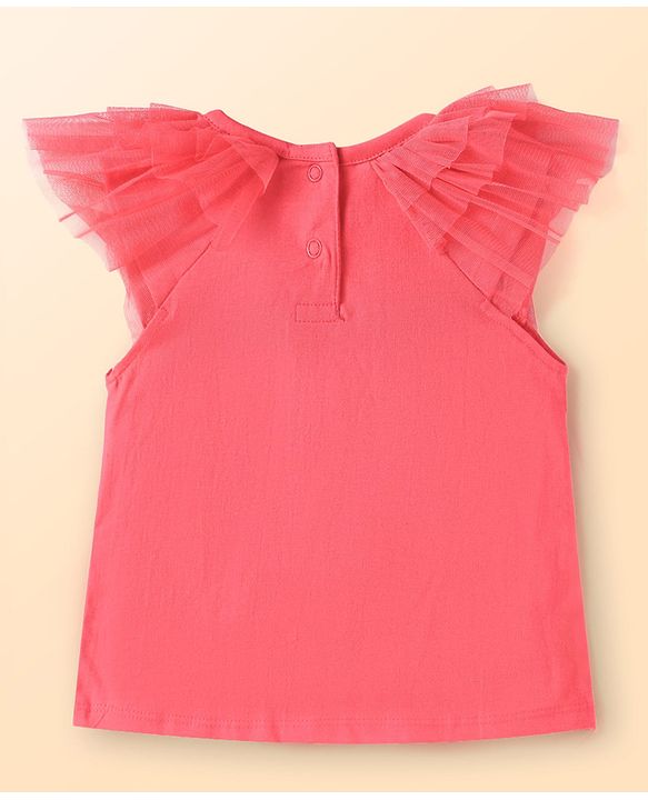 Babyhug Single Jersey Knit Sleeveless Top & Shorts Set With Butterfly Applique - Dark Pink