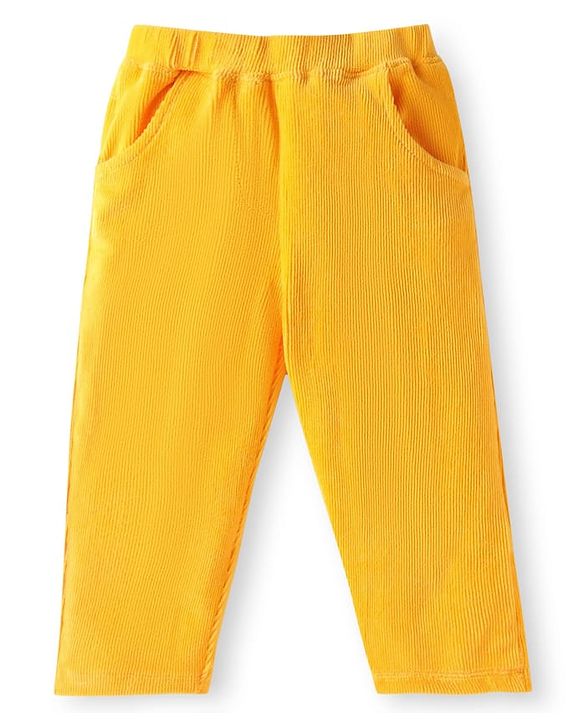 Babyhug Single Jersey Knit Half Sleeves Peter Pan Collared Top & Trouser Set with Floral Print - Yellow