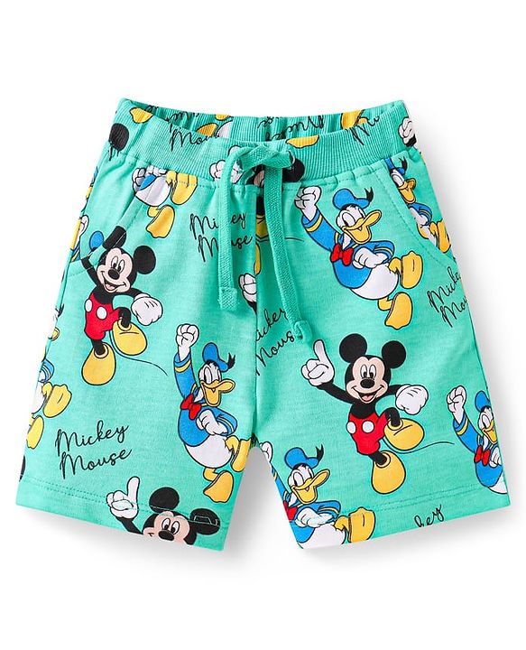 Babyhug Disney Single Jersey Knit Half Sleeves Shorts Night Suit With Mickey Mouse Graphics - Turquoise Green