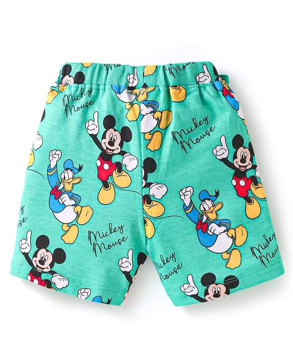 Babyhug Disney Single Jersey Knit Half Sleeves Shorts Night Suit With Mickey Mouse Graphics - Turquoise Green