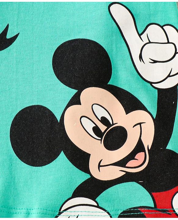 Babyhug Disney Single Jersey Knit Half Sleeves Shorts Night Suit With Mickey Mouse Graphics - Turquoise Green