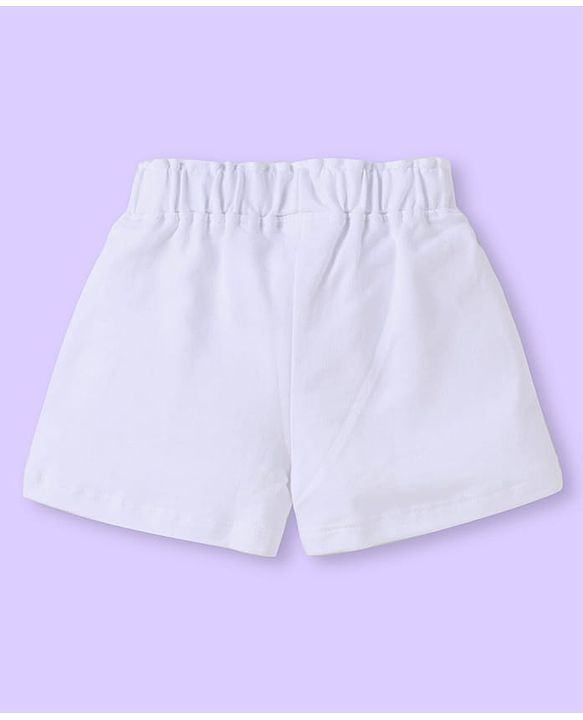 Babyhug Single Jersey Knit Frill Sleeves Top & Shorts Set with Floral Embroidery -  White & Light Blue