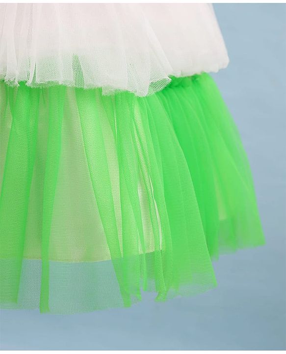 Babyhug Woven Sleeveless Tricolour Party Frock With Floral Applique - White Orange & Green