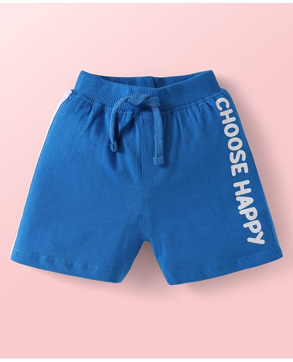 Babyhug Cotton Single Jersey Knit Mid Thigh Length Shorts with Animal Print & Stripes Pack of 3 - Blue & White