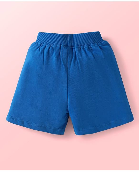 Babyhug Cotton Single Jersey Knit Mid Thigh Length Shorts with Animal Print & Stripes Pack of 3 - Blue & White