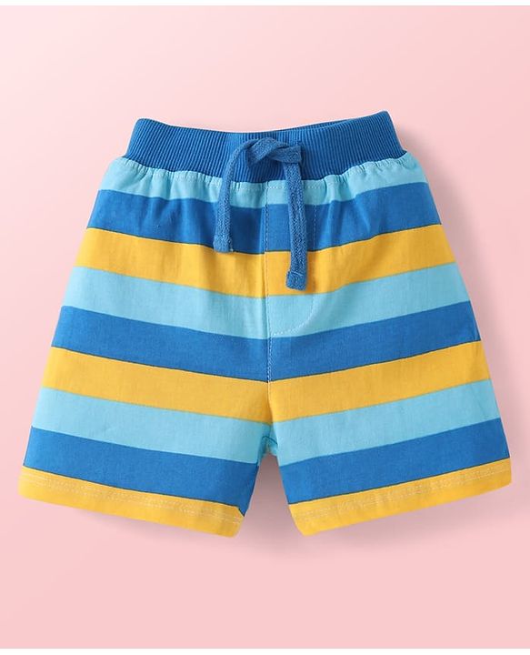 Babyhug Cotton Single Jersey Knit Mid Thigh Length Shorts with Animal Print & Stripes Pack of 3 - Blue & White
