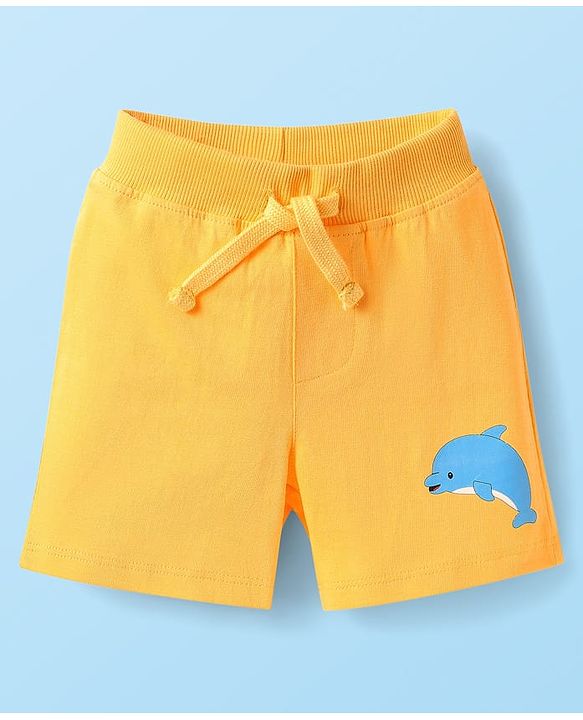 Babyhug Cotton Knit Mid Thigh Shorts with Sea Life Print & Stripes Pack of 3 - Yellow White & Light Blue