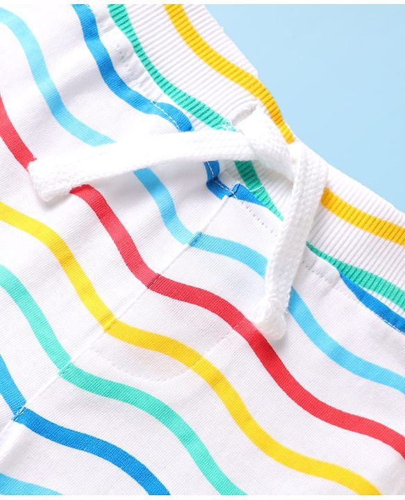 Babyhug Cotton Knit Mid Thigh Shorts with Sea Life Print & Stripes Pack of 3 - Yellow White & Light Blue