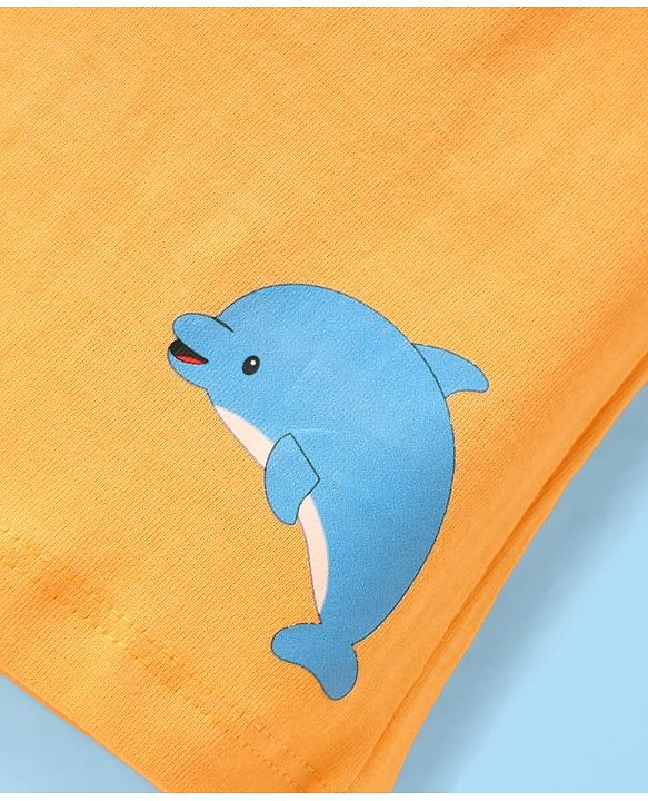 Babyhug Cotton Knit Mid Thigh Shorts with Sea Life Print & Stripes Pack of 3 - Yellow White & Light Blue