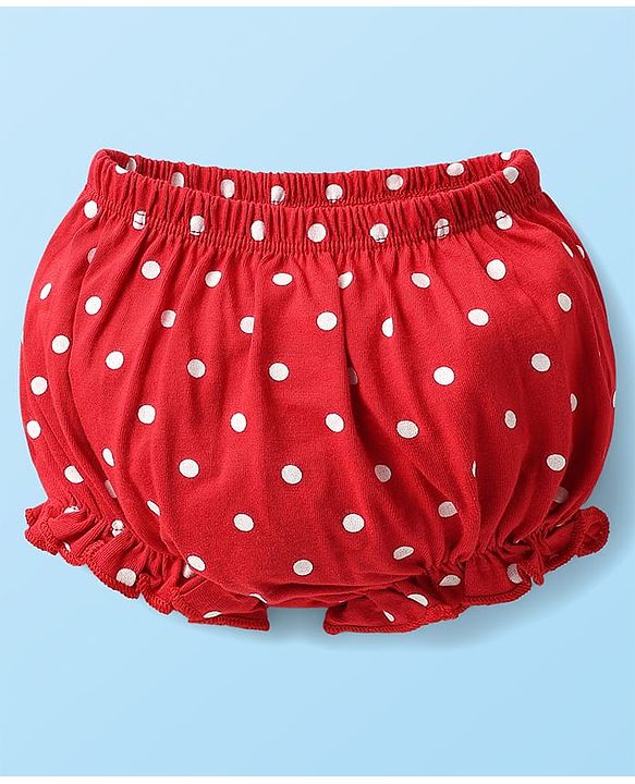 Babyhug 100% Cotton Knit Teddy Bear Polka Dot & Bow Printed Bloomers Pack of 3 - White & Red
