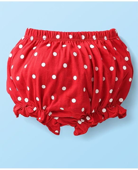 Babyhug 100% Cotton Knit Teddy Bear Polka Dot & Bow Printed Bloomers Pack of 3 - White & Red