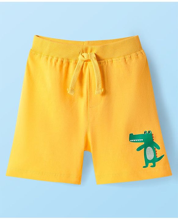 Babyhug Cotton Knit Mid Thigh Lenght Shorts with Dino Print & Stripes Pack of 3 - Yellow & White