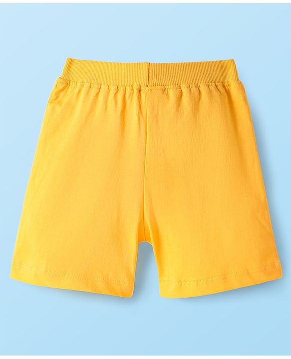 Babyhug Cotton Knit Mid Thigh Lenght Shorts with Dino Print & Stripes Pack of 3 - Yellow & White