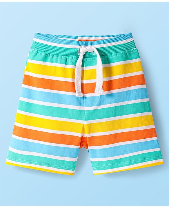 Babyhug Cotton Knit Mid Thigh Lenght Shorts with Dino Print & Stripes Pack of 3 - Yellow & White